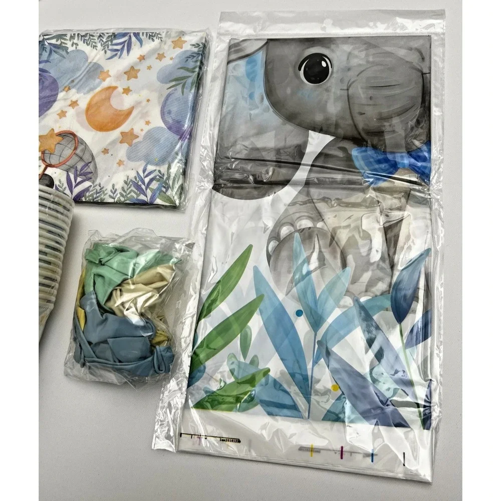 Elephant Baby Boy Shower Party Supplies -‎ Serves 16 - Blue Elephant Decorati...